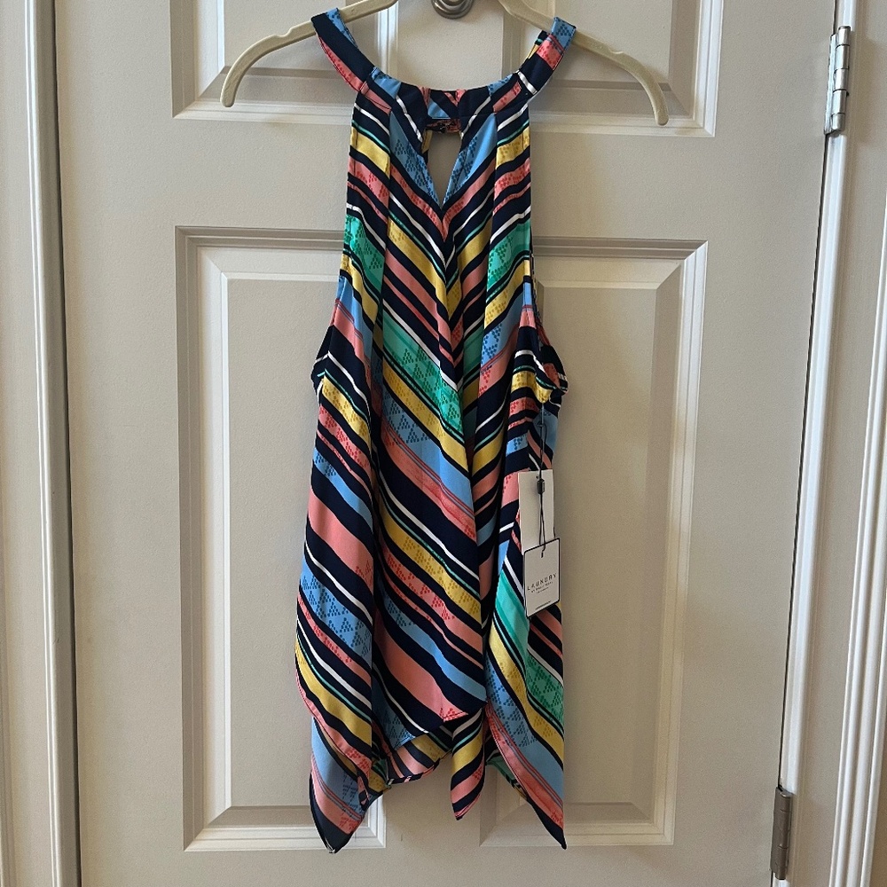 Laundry by Shelli Segal Women's Halter Top blouse key hole back Large NWT